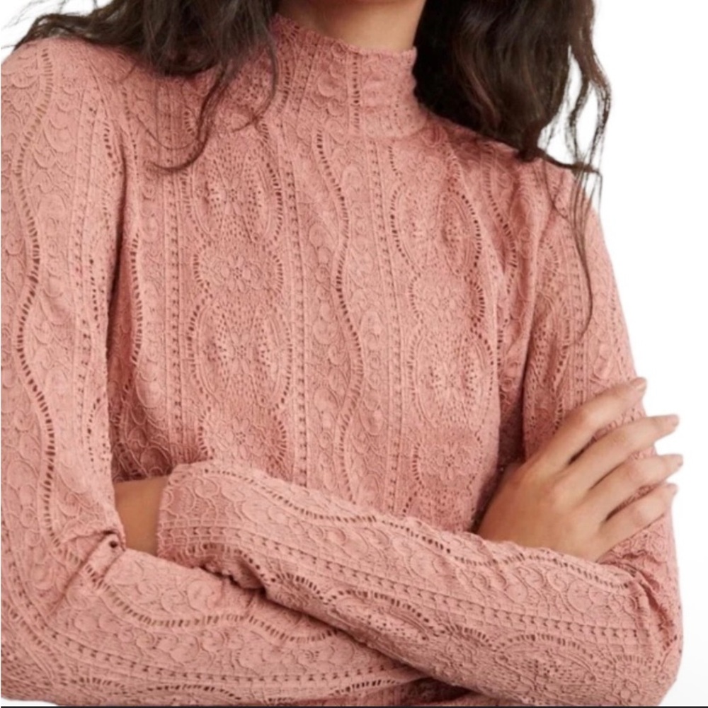 Daily Practice Anthropologie | Linden Pink Lace Mock Neck Long Sleeve Top | Sz S